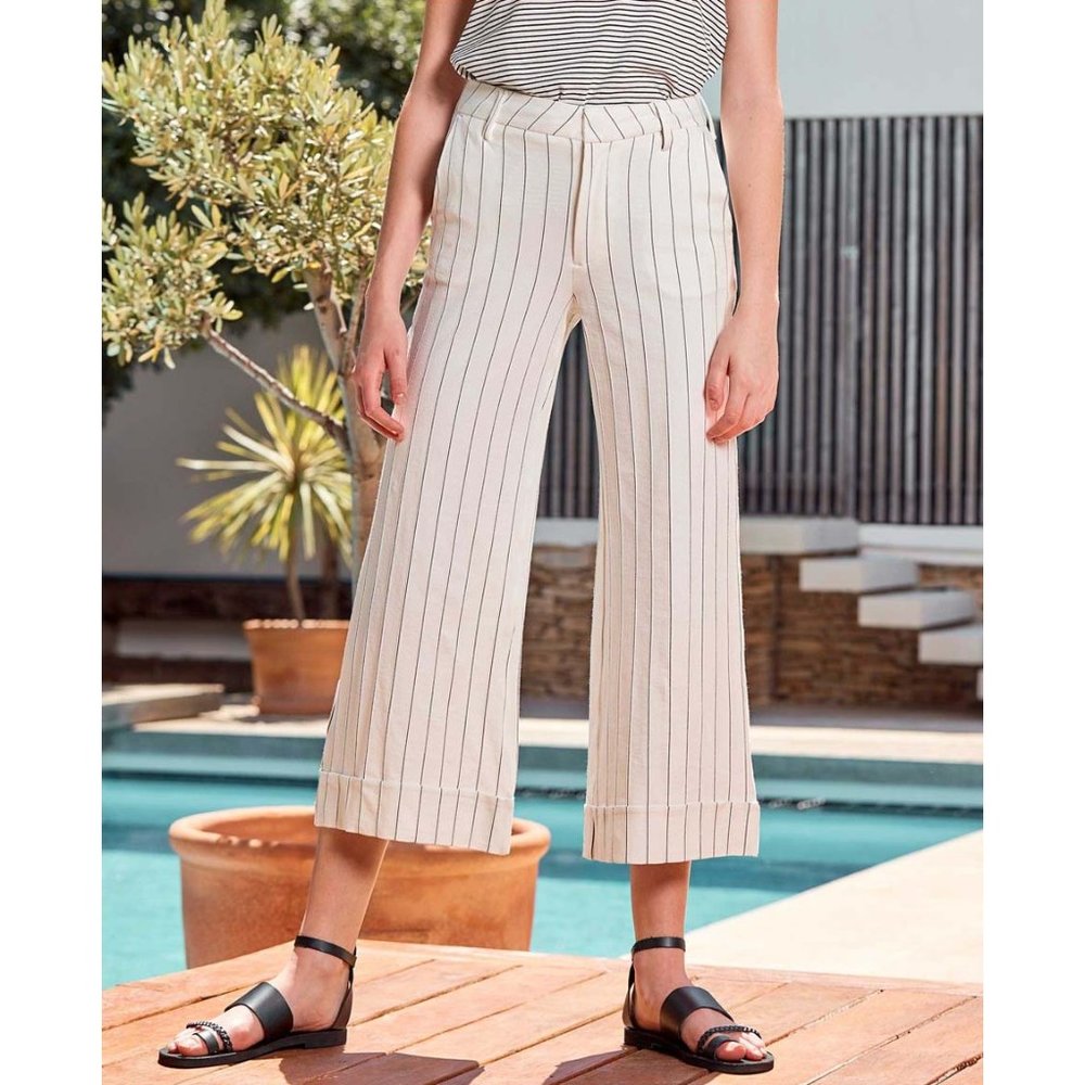 Reiko Paolo Fancy Wide Cropped Trousers Stripe White